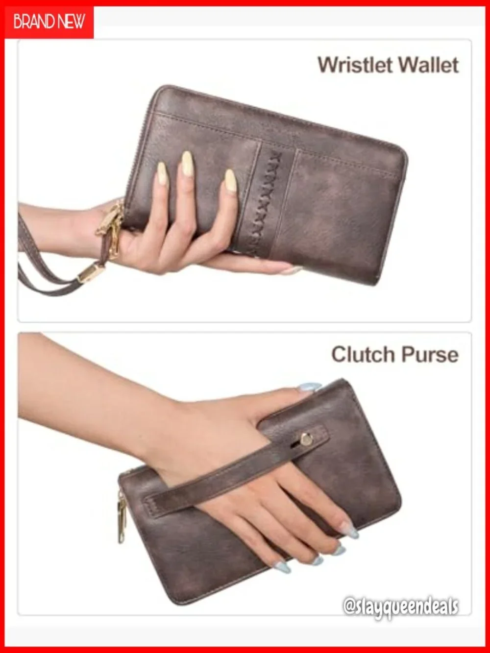 Large Capacity Leather RFID Wristlet Wallet with Double Zipper